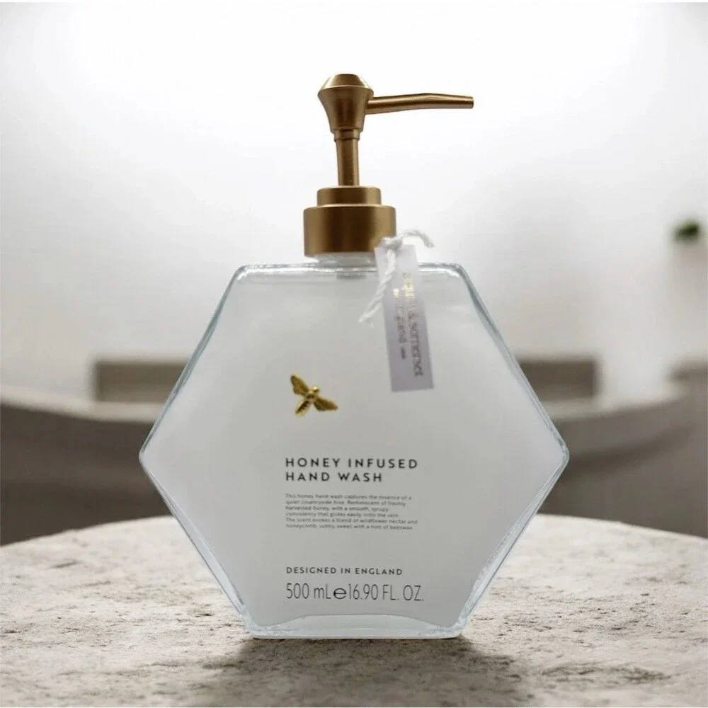 Asquith & Somerset Honey Infused Hand Wash 16.9 oz Glass Bottle Gold Bee England